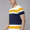 Men White Mustard Yellow Colourblocked Round Neck Pure Cotton T-shirt